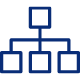 Icoon van 4 blokken verbonden door lijnen