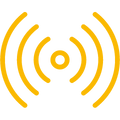 Cirkel met kwart cirkels eromheen die lijken op een signaal